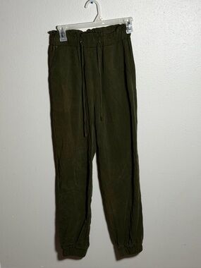 Zara Women Elastic Waist Preppy Olive Green Drawstring Jogger Pants size S
